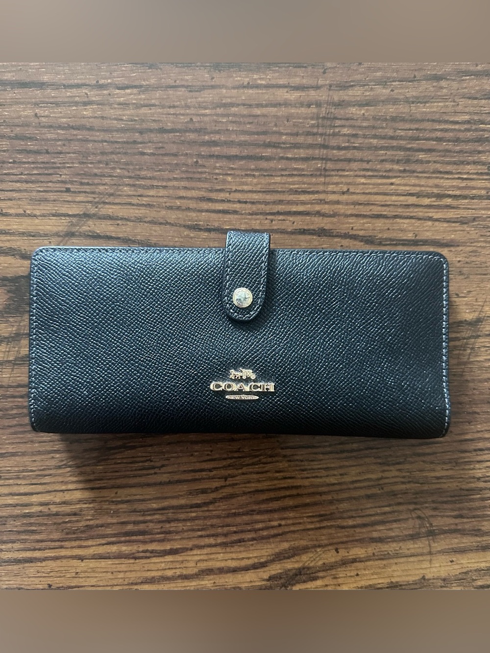 Coach Black Saffiano Leather Wallet with Gold Logo